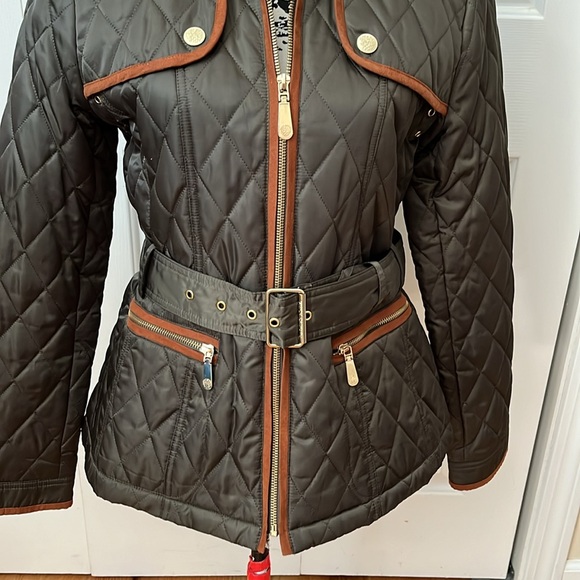Vince Camuto quilted belted field jacket green tan sz medium - Picture 7 of 14
